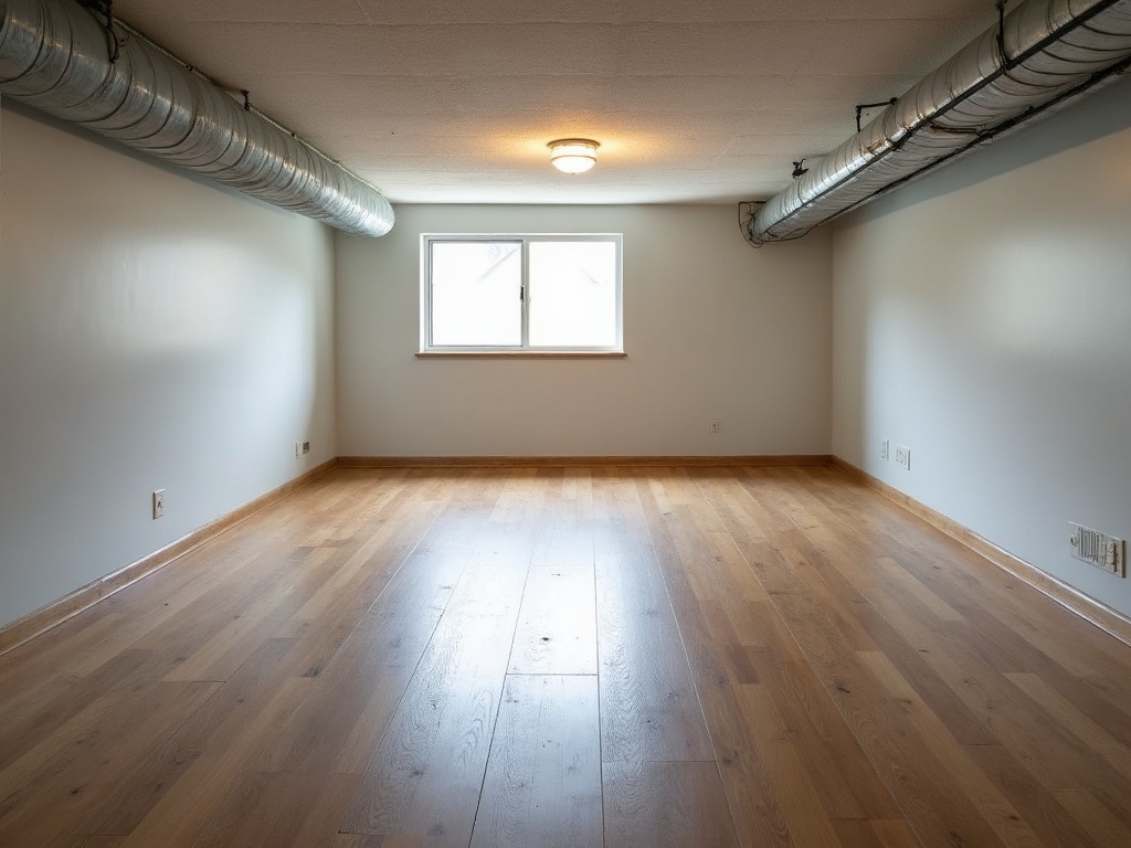 The same kind of basement, cleared out and swept after a junk cleanout